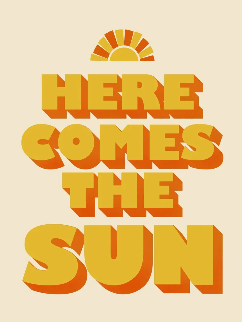 Here Comes the Sun Cheerful Bold Typography Art poster con telaio in plastica da showmemars