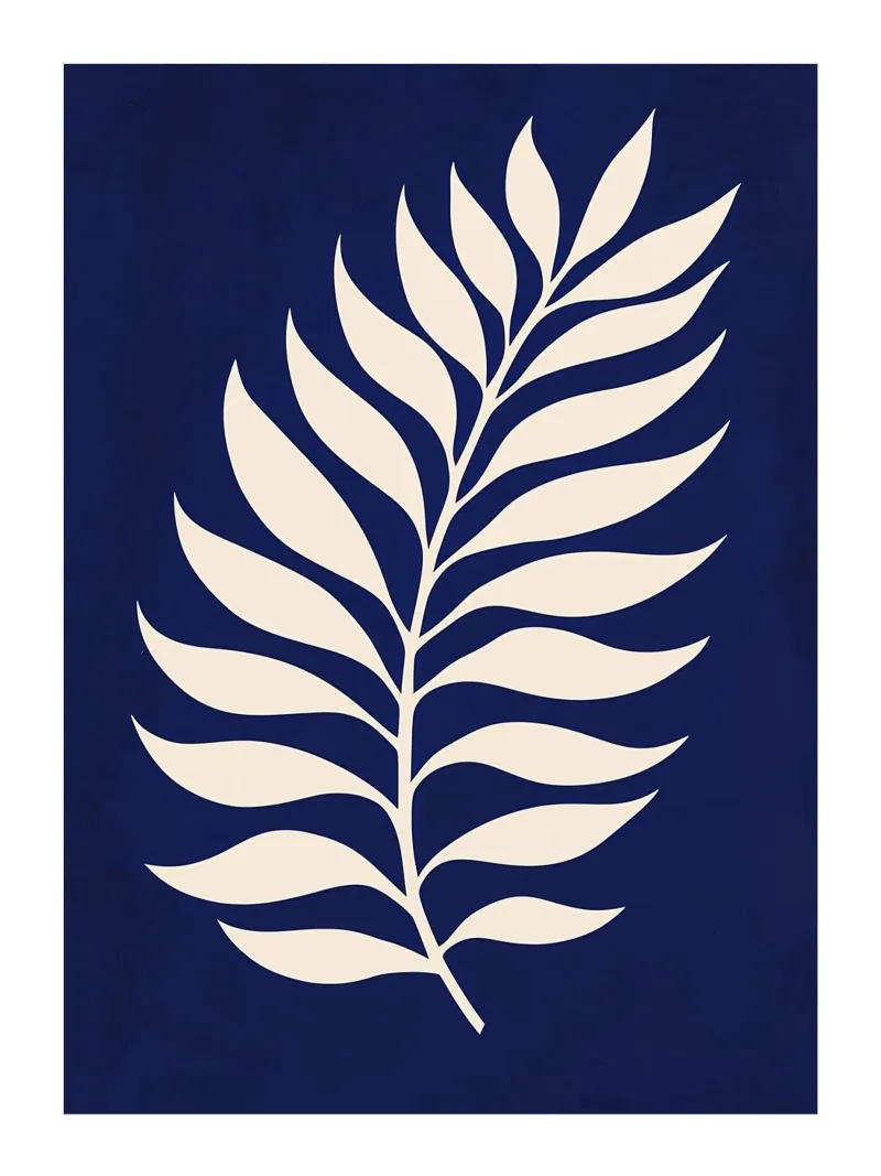 Abstract leaf on blue background canvas with Floater frame by DWA