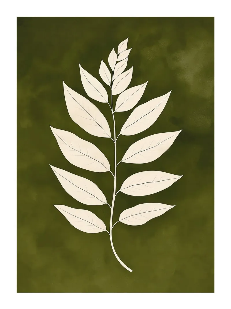 Elegant leaves on a green background canvas with Floater frame by DWA