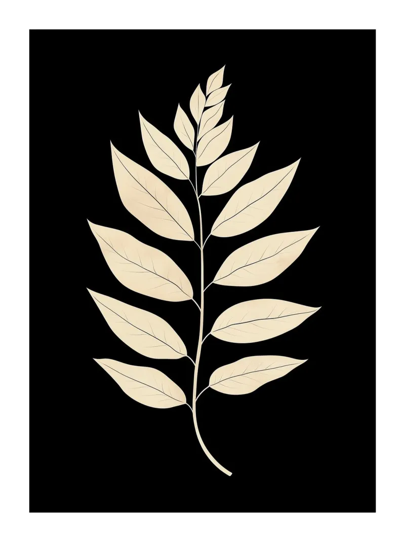 Elegant blad op zwarte achtergrond canvas met Baklijst van DWA