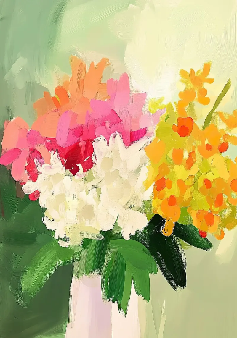 Abstracte groene bloem kleurrijk pastel canvas met Baklijst van Euphoria Theresa