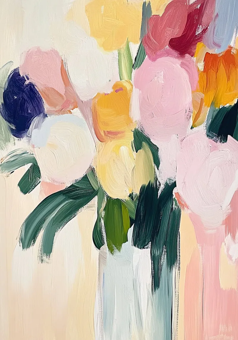 Bloem Abstract Minimalistisch Schilderij Vaas canvas met Baklijst van Euphoria Theresa