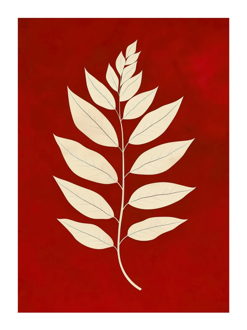 Elegant leaves on a red background canvas with Floater frame by DWA