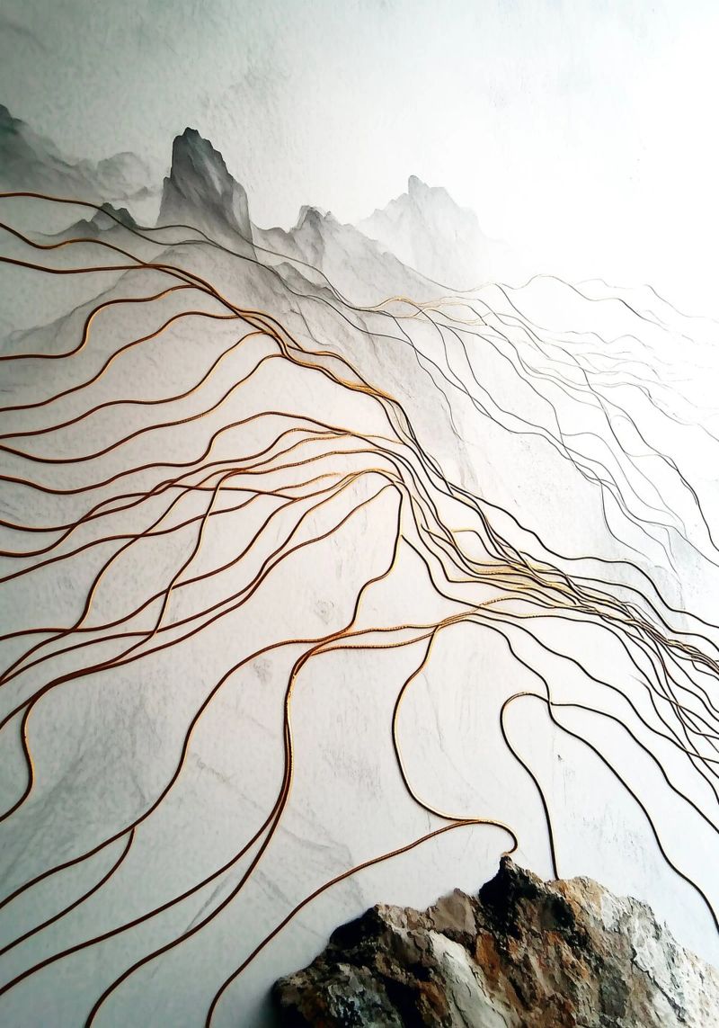 Golden lines white landscape poster by Justyna Jaszke JBJart