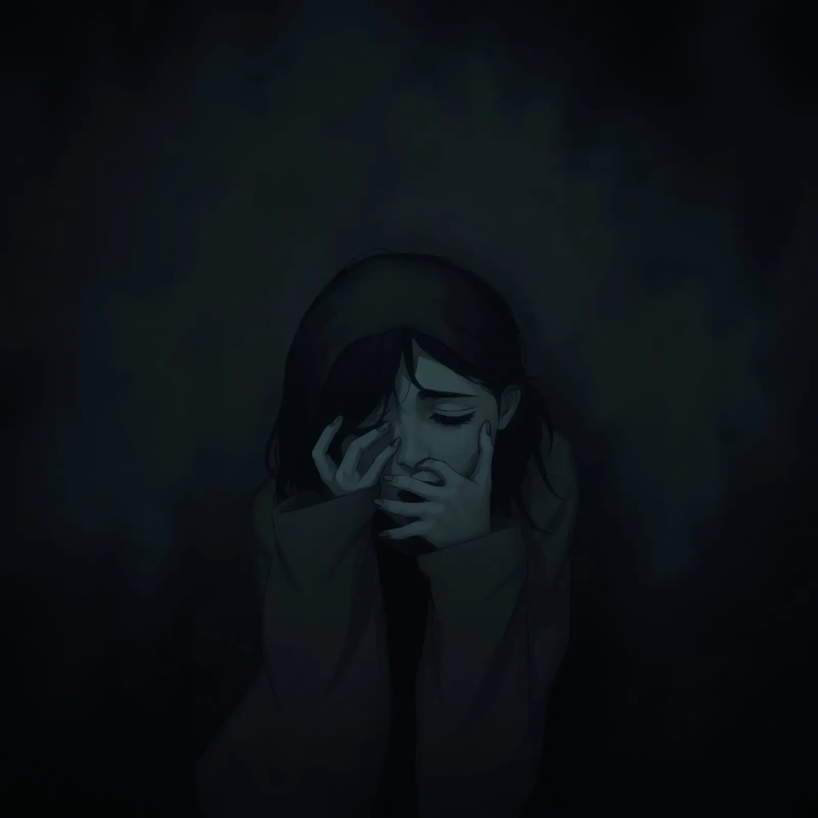 Emotional depiction of a young woman expressing deep sorrow hahnemühle by DesignDoodle