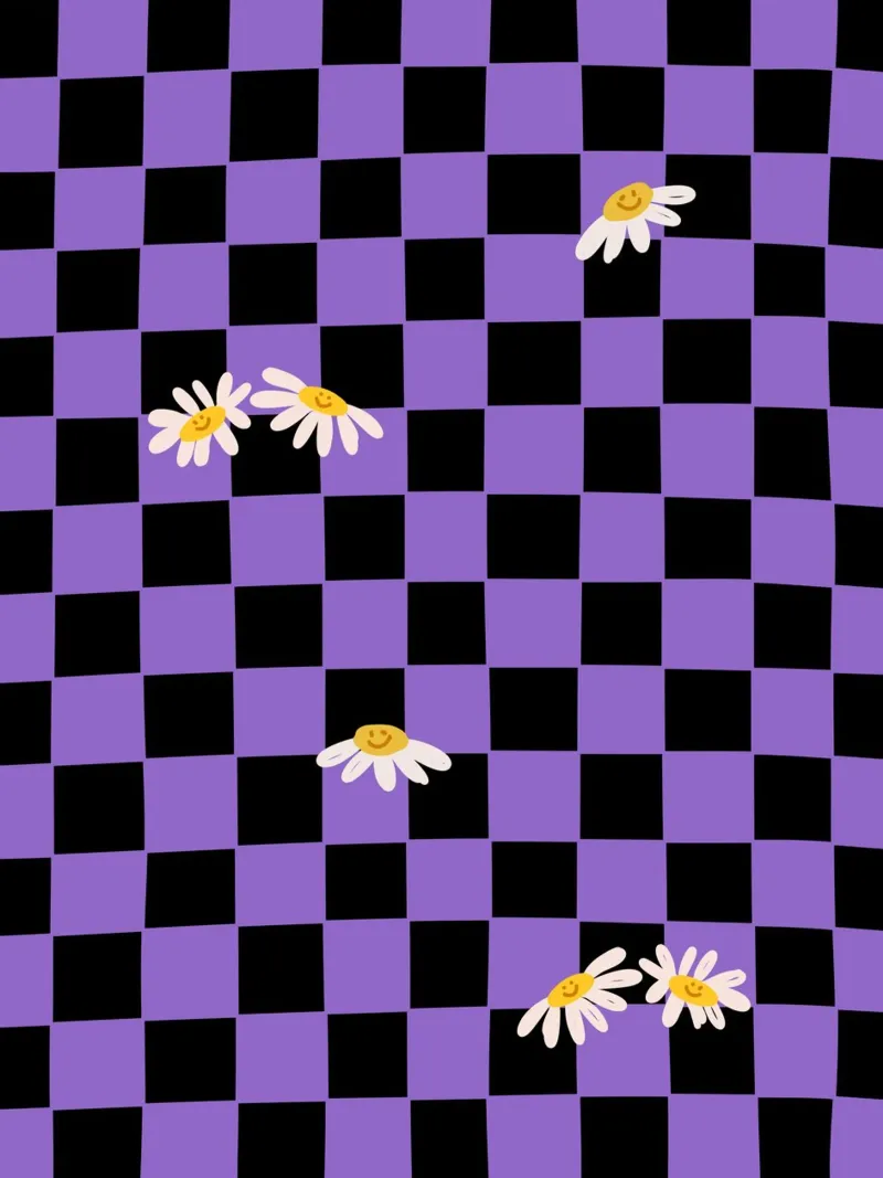 Damier noir, violet avec des fleurs film rétro-éclairé de Illustration Raissa Oltmanns
