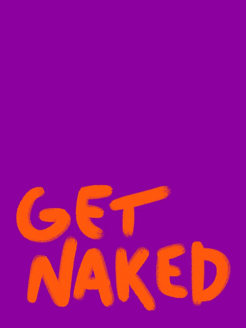 Handlettering nudo arancione su viola pellicola backlit da Illustration Raissa Oltmanns