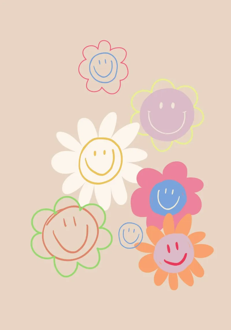 Flower Smile Faces poster con telaio in alluminio da KRUTH DESIGN