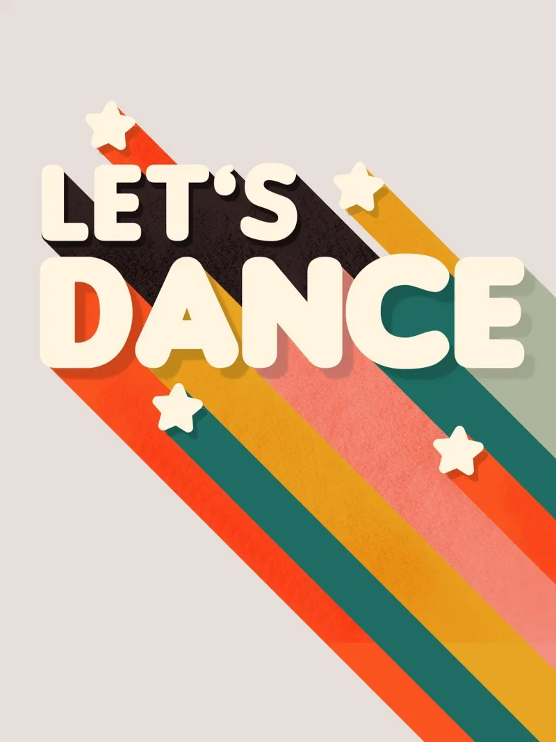 Let's Dance – Retro Typography with Colorful Stripes alluminio dibond da showmemars