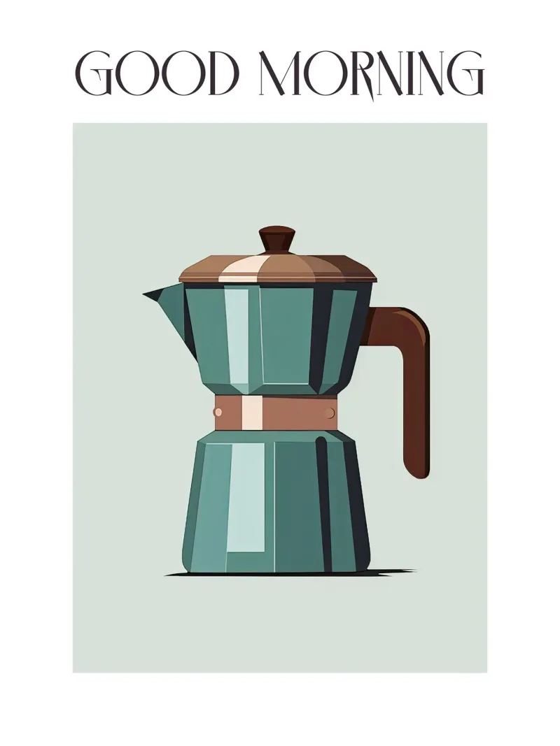 Moka Espresso, Italian Coffee Maker, Good Morning Blue acrylic glass by Peaches Art Prints