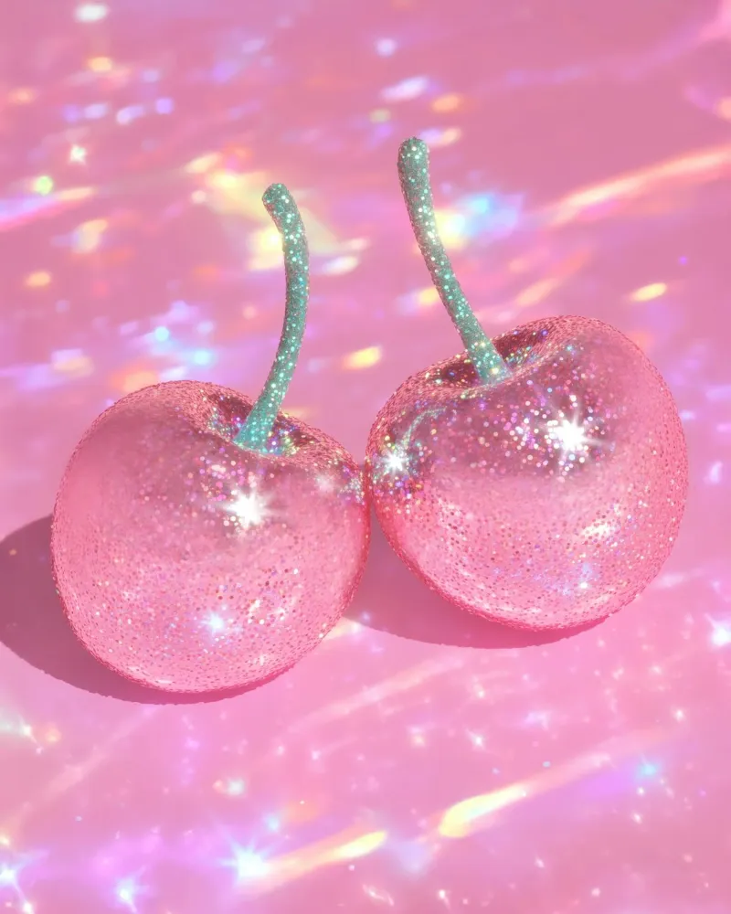 Coquette rosa glitterata con ciliegia Funky Y2K Coppia estiva preppy poster da Gentle Echoes Art