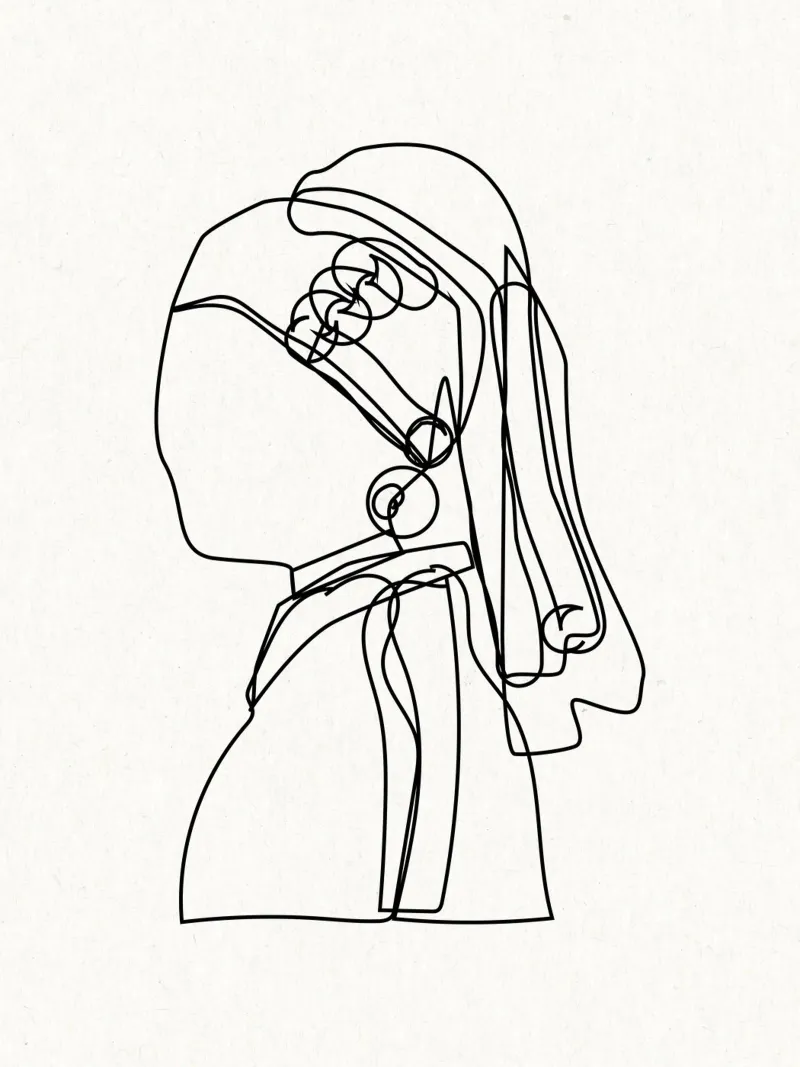 La ragazza con l'orecchino di perla, Johannes Vermeer Line Art poster da Peaches Art Prints