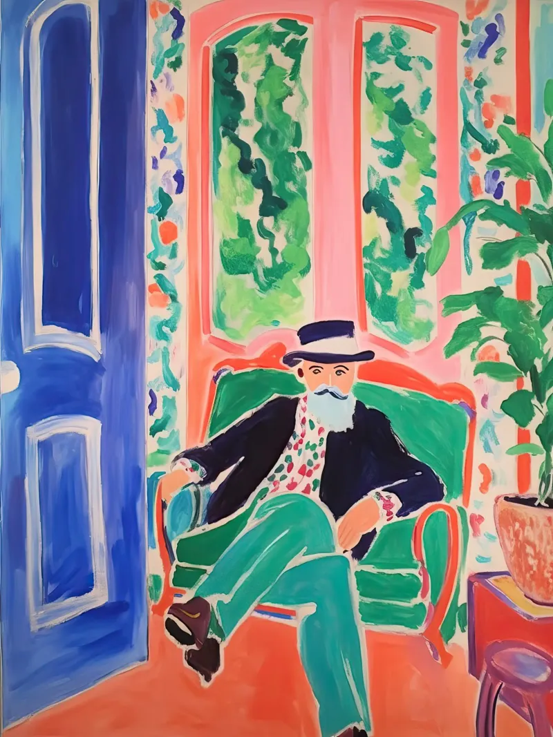 Quadro di Matisse seduto su una sedia - Ritratto d'artista poster da Peaches Art Prints