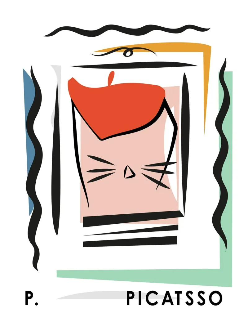 Cat Art, Picasso Picatsso, Abstract canvas by Peaches Art Prints