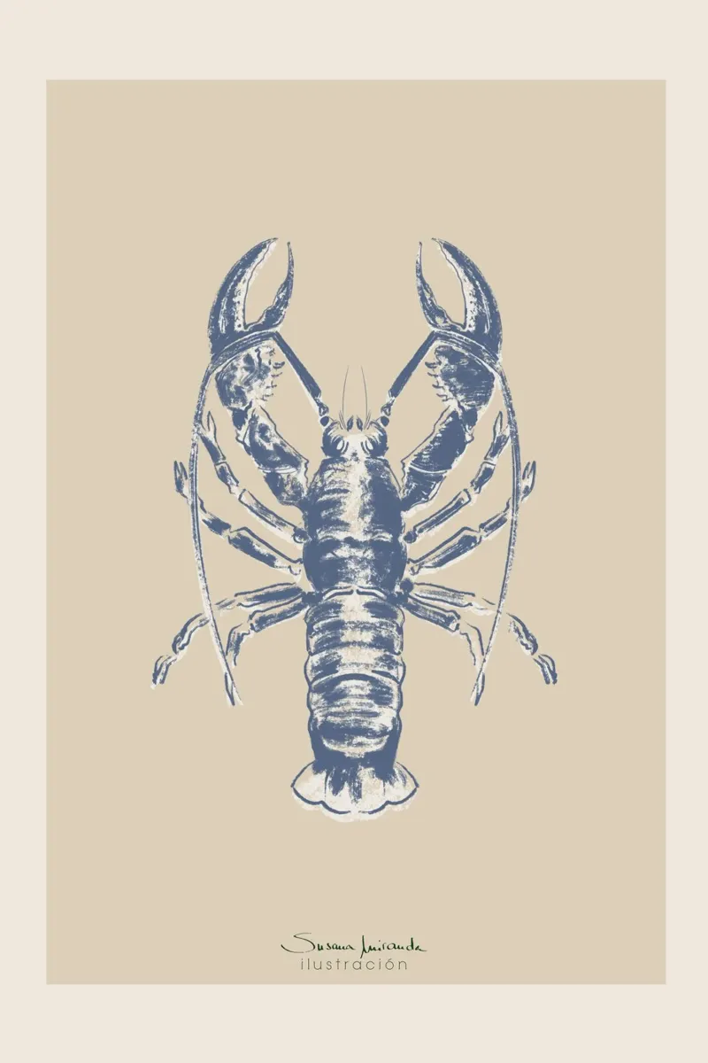 Blue lobster block print canvas by Art by Susana Miranda ilustración