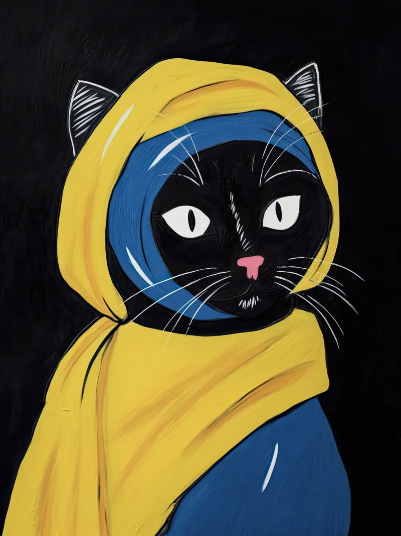 Meisje met de parel Zwarte kat, Johannes Vermeer canvas met Baklijst van Peaches Art Prints