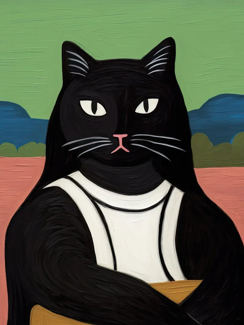 Black Cat, Leonardo Da Vinci Gioconda, La Mona Lisa poster con telaio in plastica da Peaches Art Prints