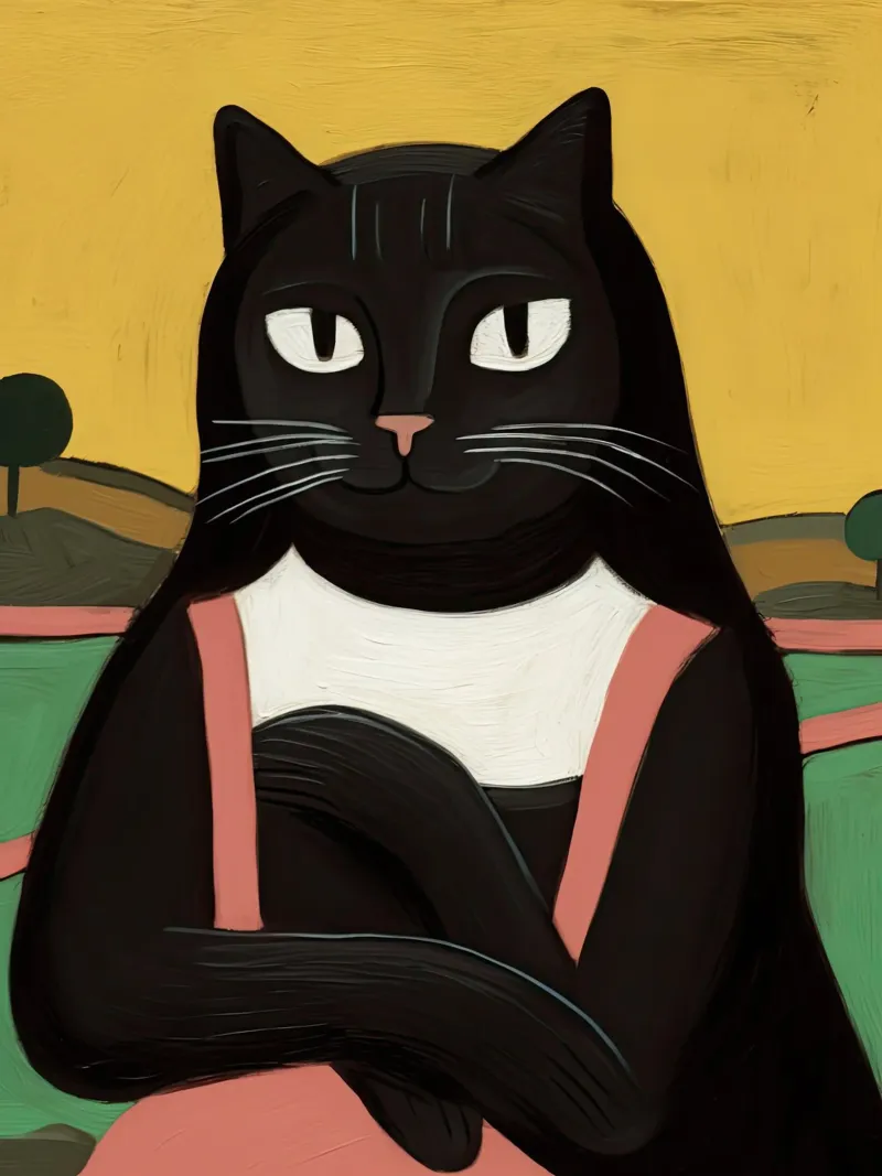 Leonardo Da Vinci, La Mona Lisa, Black Cat Gioconda poster con telaio in legno da Peaches Art Prints