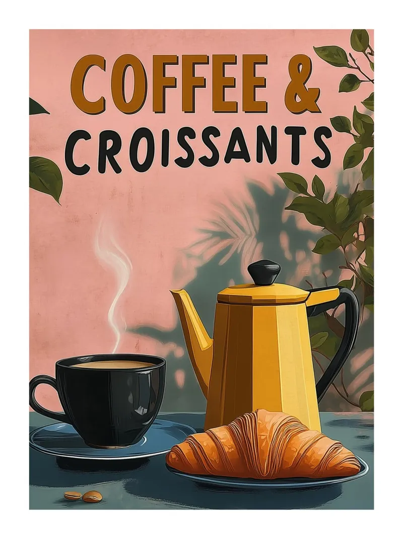 Caffè e croissant poster con telaio in plastica da Spice & Style