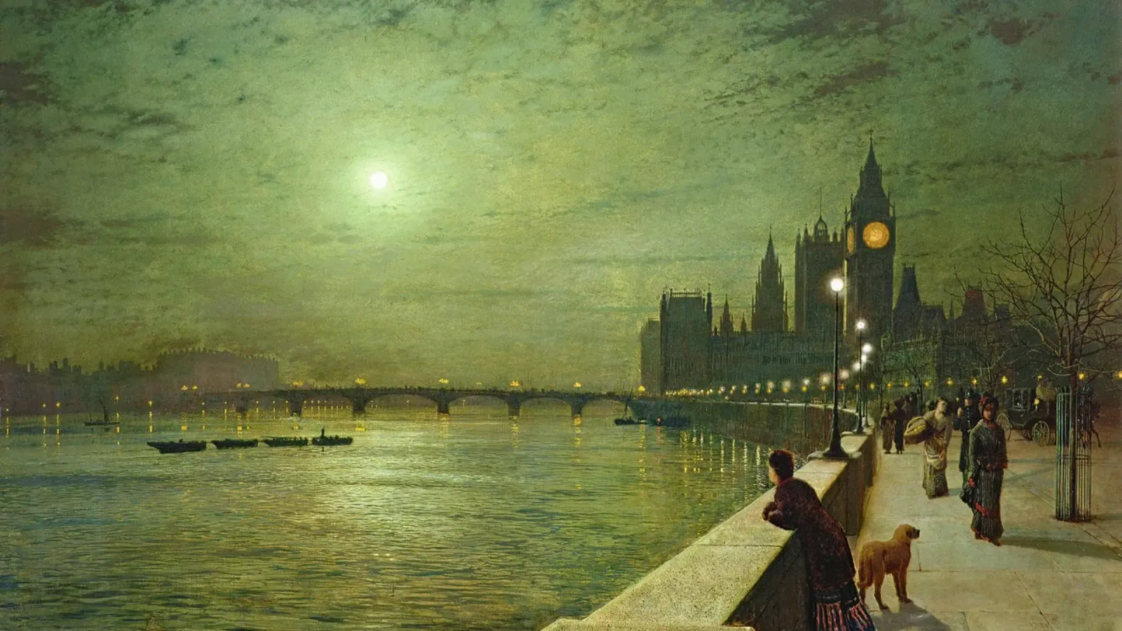 John Atkinson Grims - Riflessioni sul Tamigi, Westminster pellicola backlit da Timeless Artworks