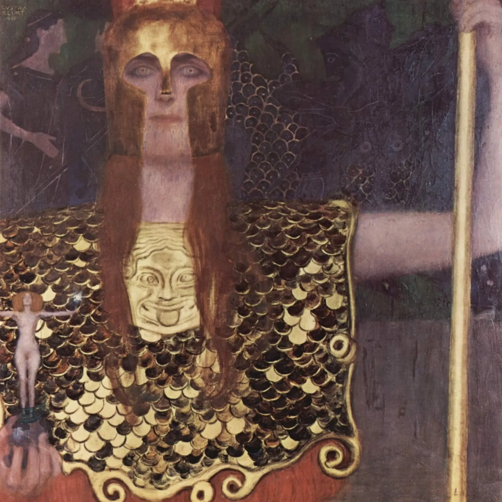 Gustav Klimt - Pallade Atena poster con telaio in legno da Timeless Artworks