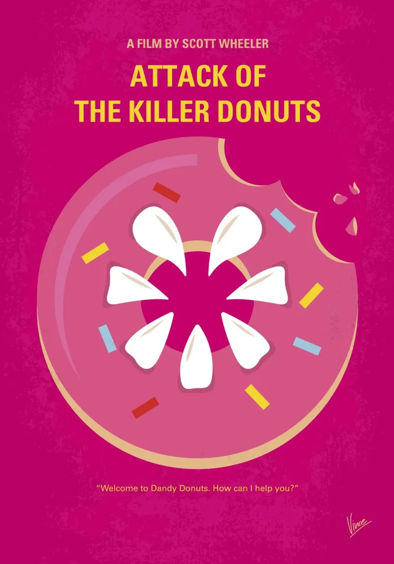 No1261 My Attack of the Killer Donuts minimal movie poster pellicola backlit da Chungkong