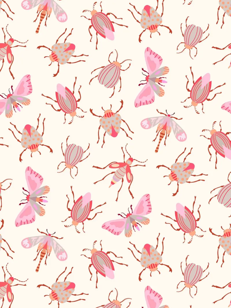 Pink and Red Insects on Cream canvas with Floater frame by CoelfenArt