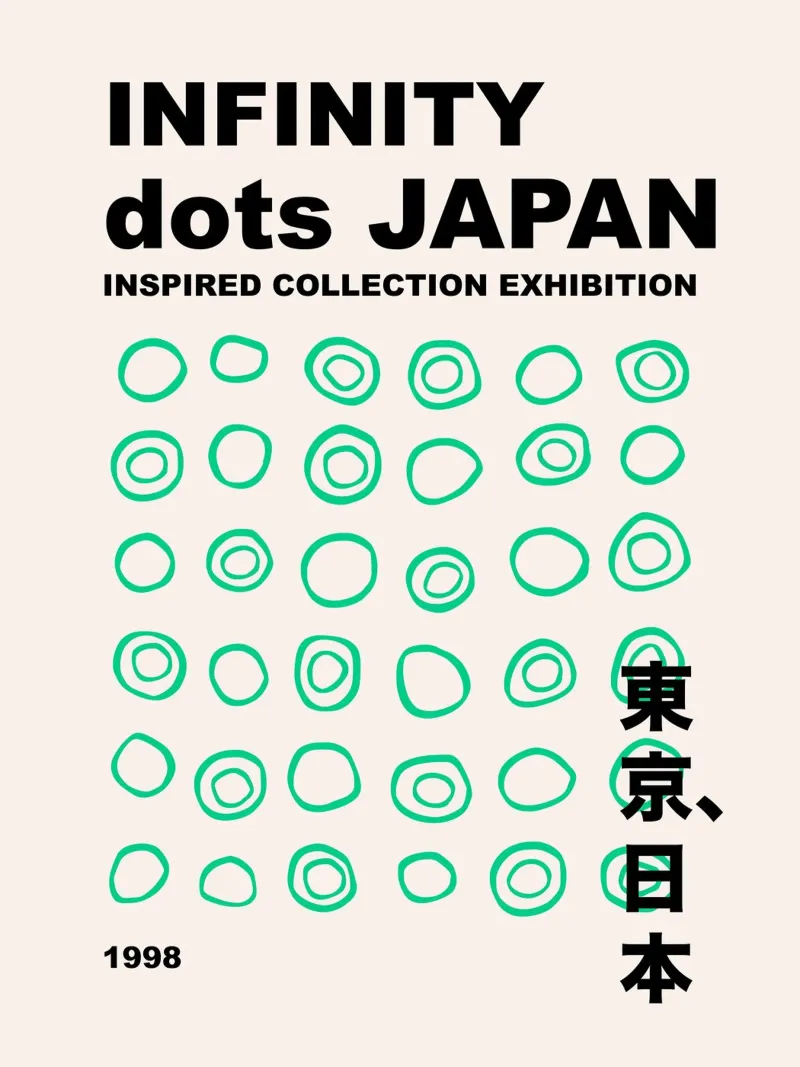 Abstracte groene stippen oneindigheid, Japans geïnspireerd grafisch canvas met Baklijst van Peaches Art Prints