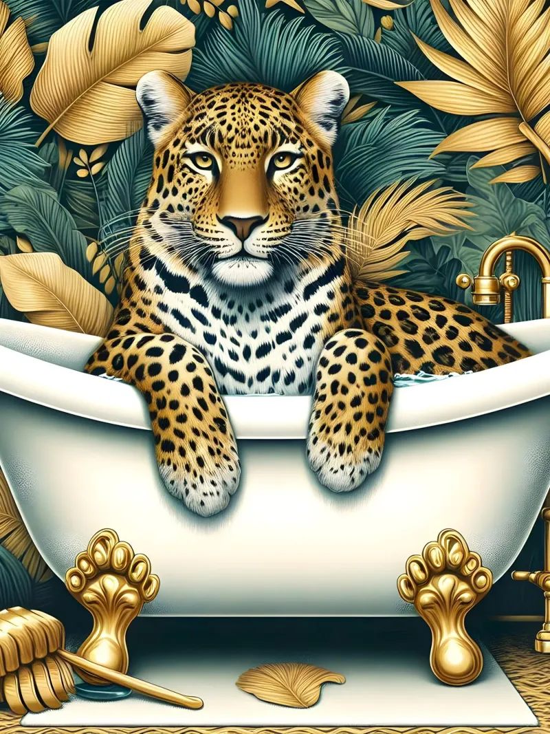 Leopardo in bagno carta hahnemühle da ARTOMATIC