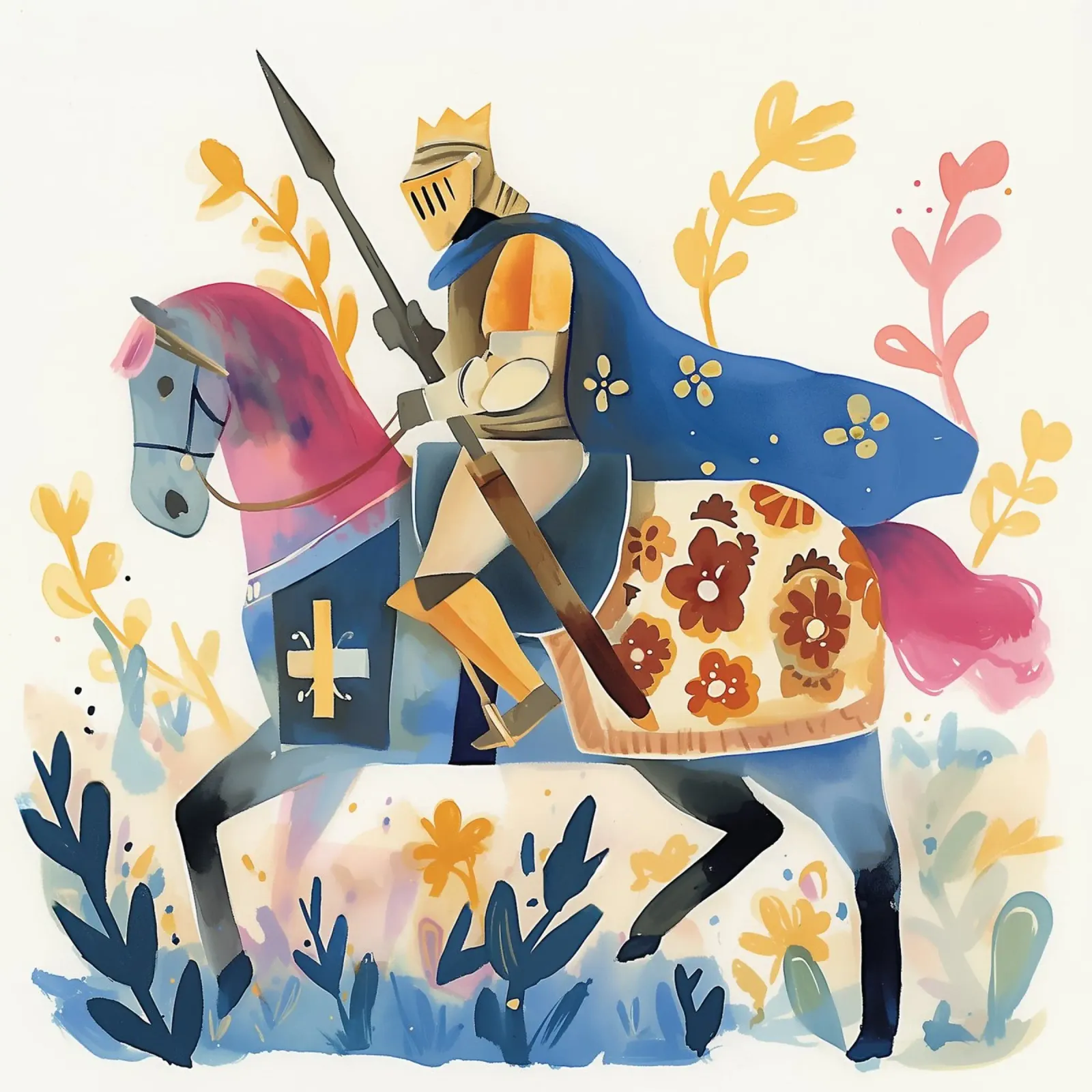 Acquerello cavaliere con cavallo poster con telaio in alluminio da Carinaprint