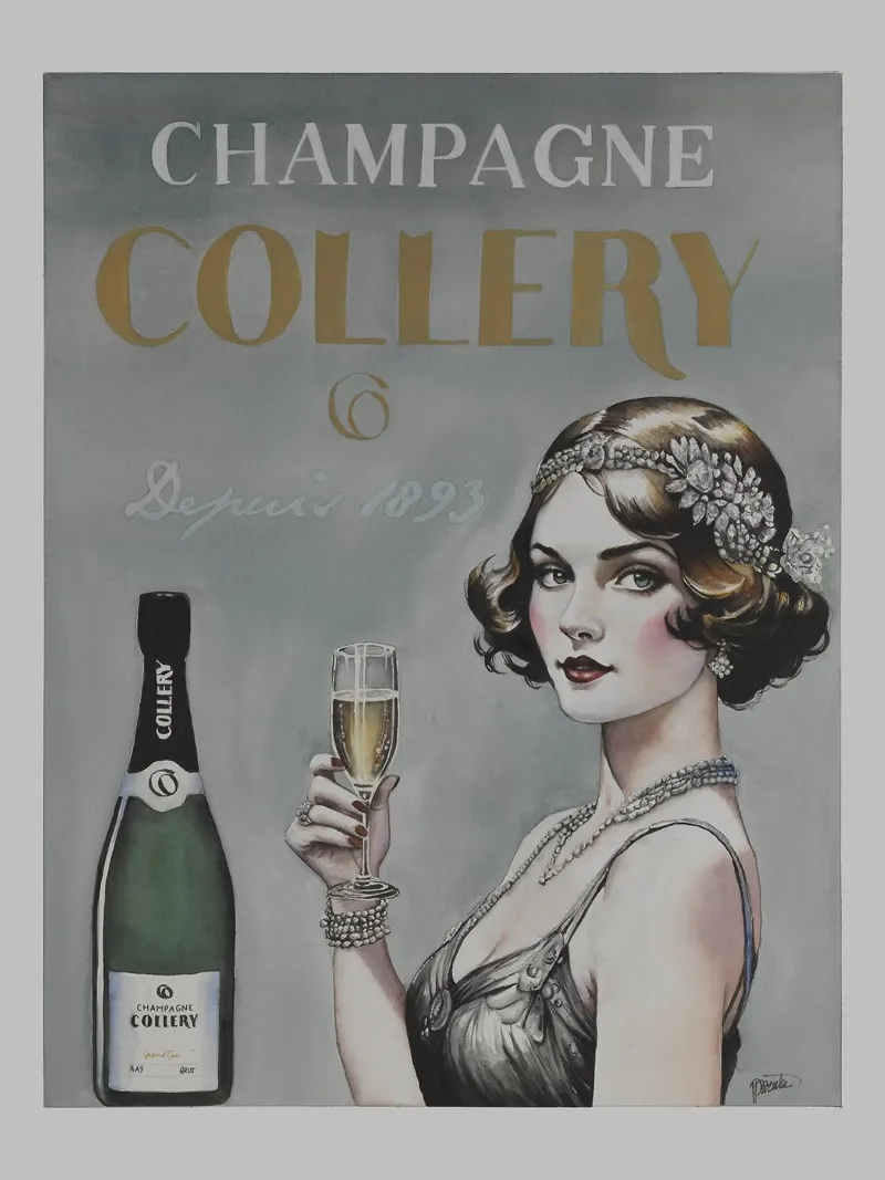 Werbeplakat Champagner Collery 2 Leinwand mit Schattenfugenrahmen von HelenBarenton