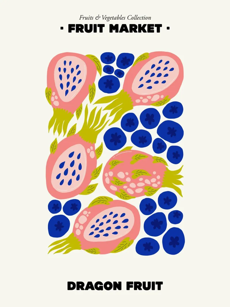 Il mercato della frutta, illustrazione del frutto del drago plexiglass da Peaches Art Prints