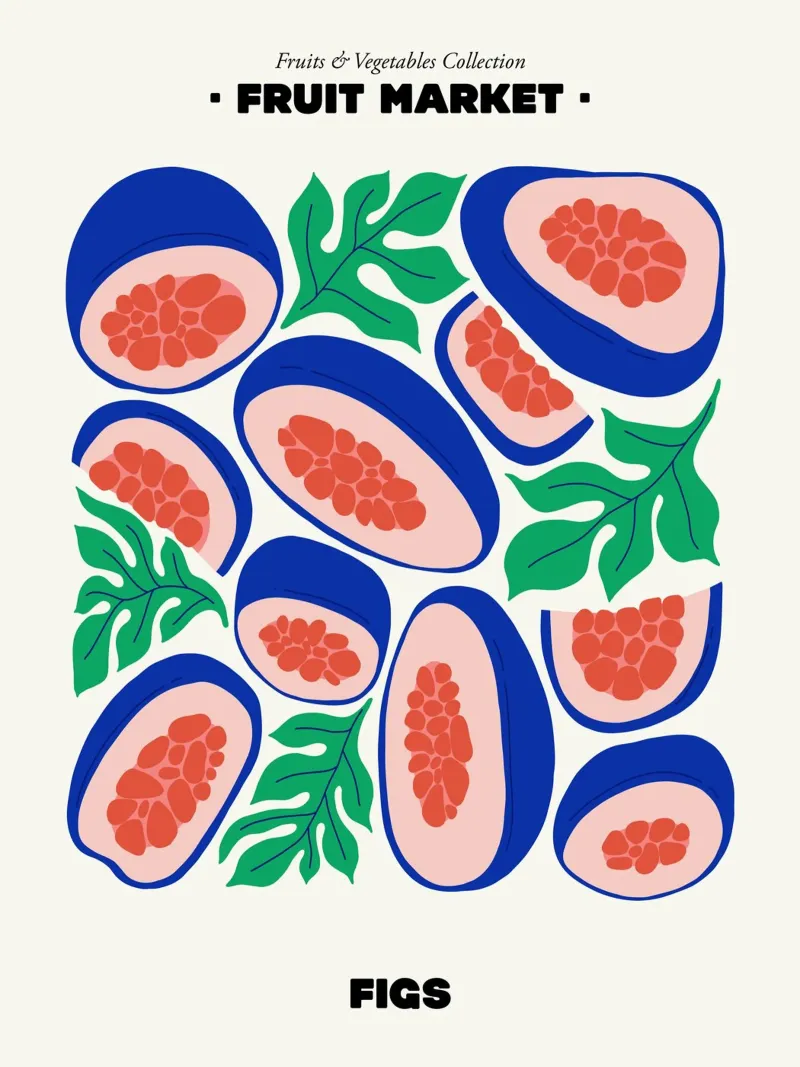 Il mercato della frutta, illustrazione dei fichi poster con telaio in plastica da Peaches Art Prints