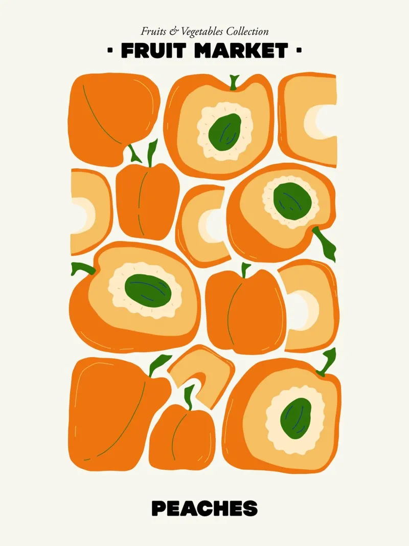 Der Obstmarkt, Pfirsiche Illustration maximalist Poster von Peaches Art Prints