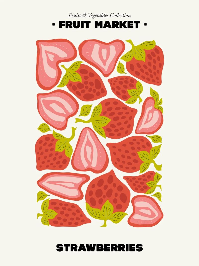 The Fruit Market, Strawberries Illustration maximalist poster by Peaches Art Prints
