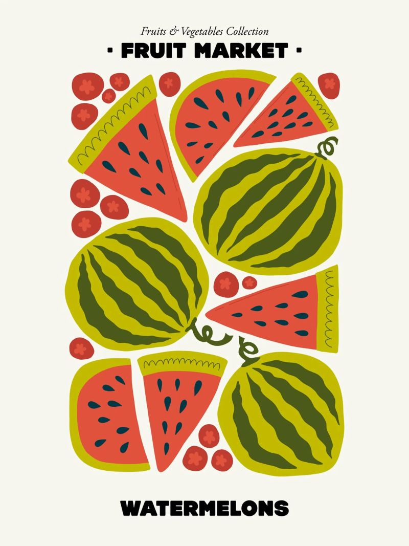 The Fruit Market, Watermelons Illustration poster by Peaches Art Prints