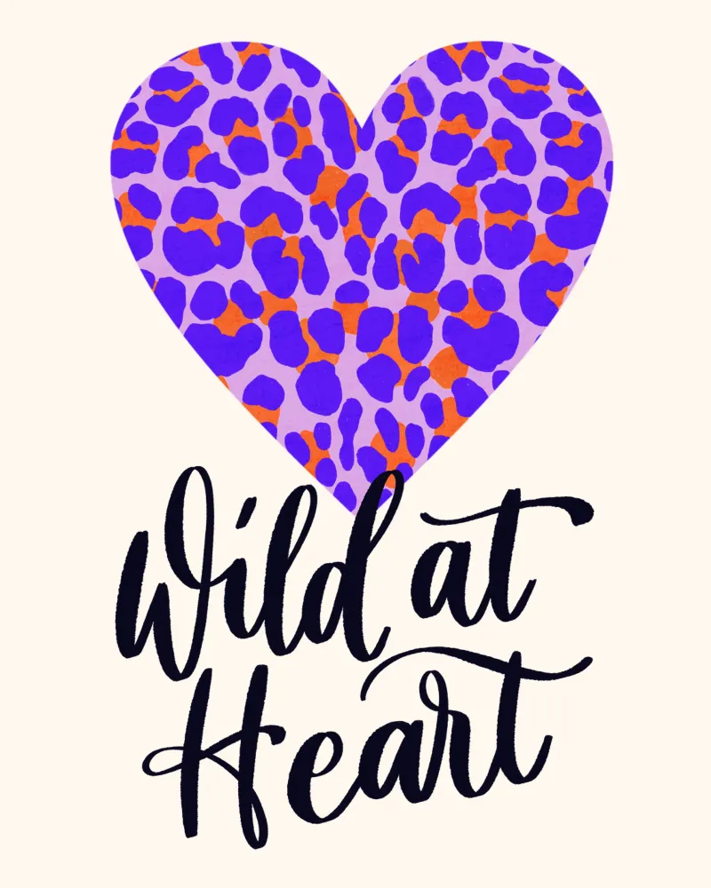 Wild at Heart. Brush calligraphy with leo print pattern canvas by CalliLetters