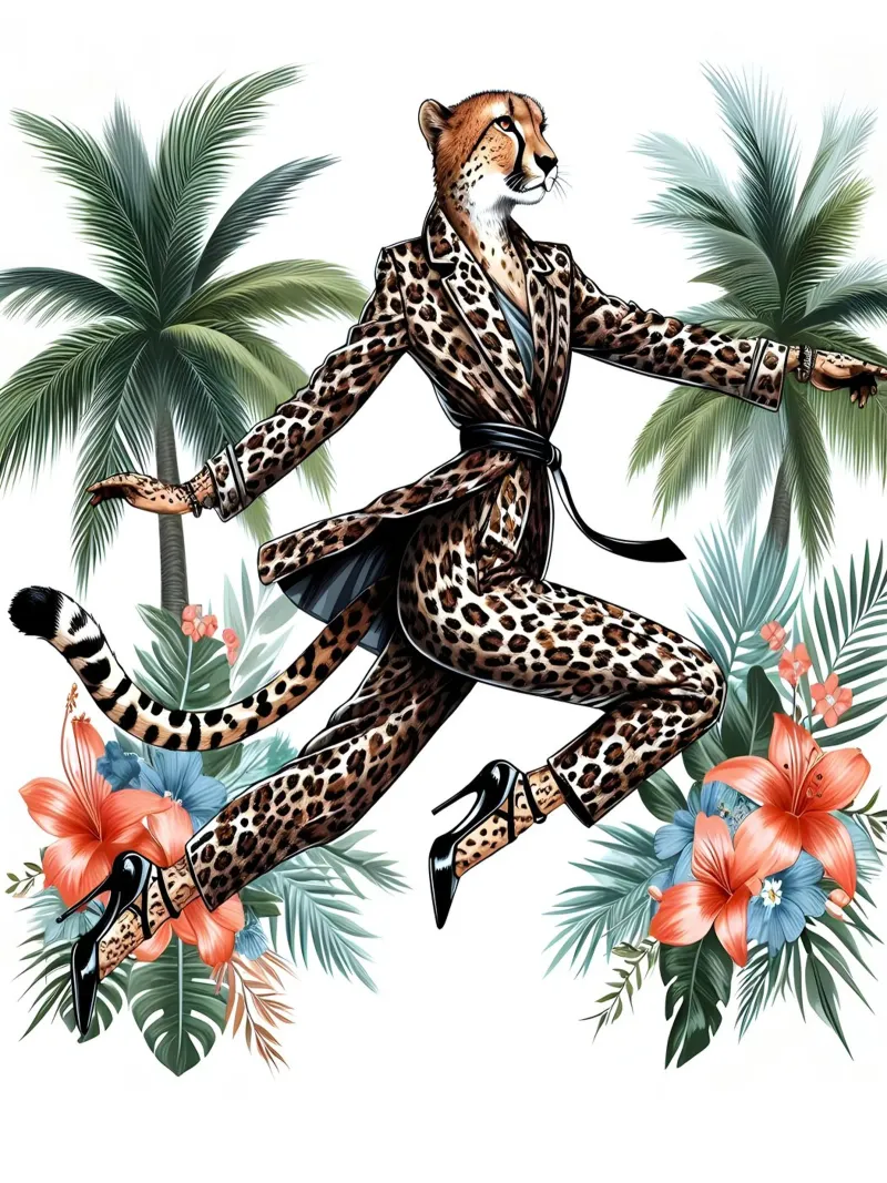 ILLUSTRAZIONE DI MODA GHEPARDO poster con telaio in plastica da ARTOMATIC