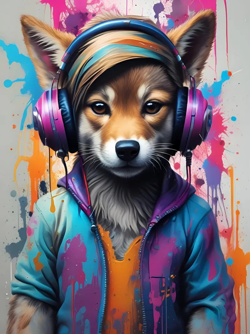 Bebé lobo con auriculares metacrilato de MakArena