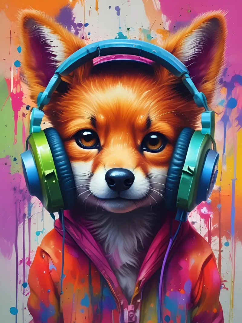 Bebé zorro con auriculares metacrilato de MakArena
