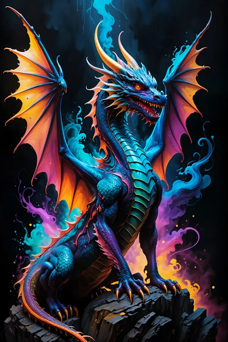Dragón colorido neón metacrilato de MakArena