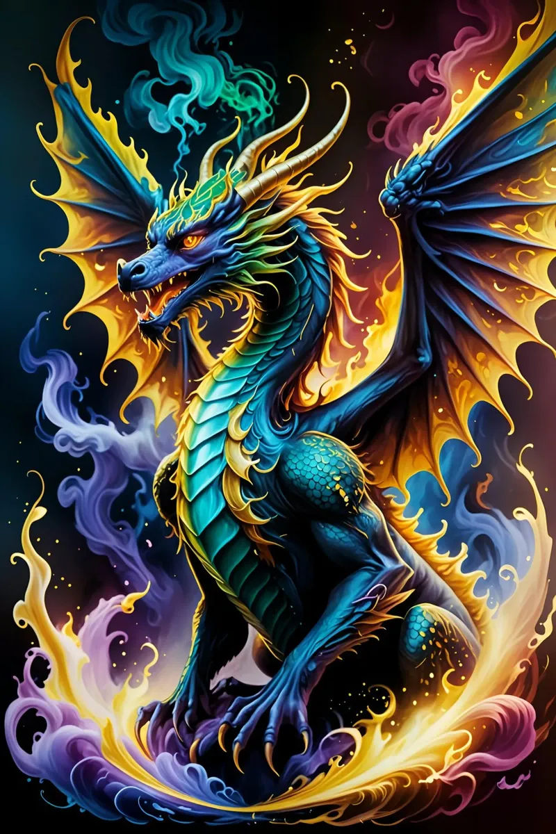 Drache neon Hahnemühle von MakArena