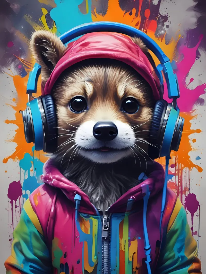 Baby-Waschbär mit Kopfhörern Poster von MakArena