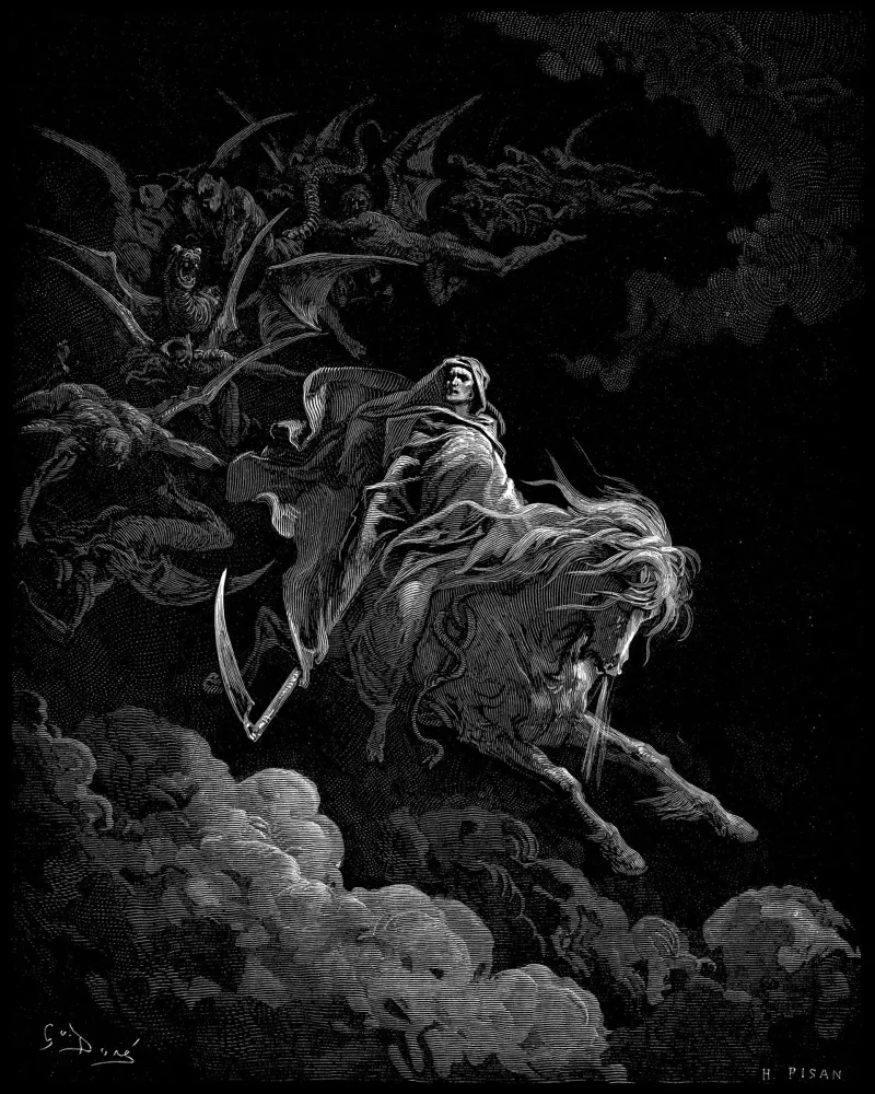 Gustave Dore - Der Tod auf dem fahlen Pferd vergrößert Leinwand mit Schattenfugenrahmen von William Store