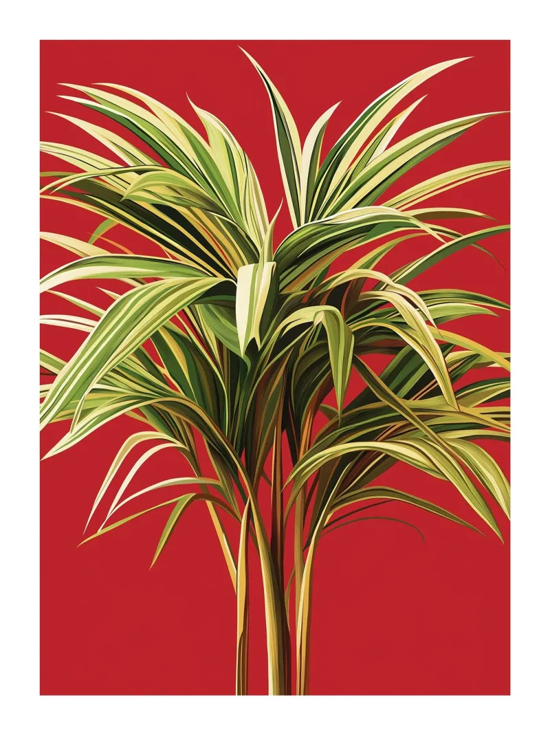 Pianta tropicale su sfondo rosso poster con telaio in legno da Flora & Horizon