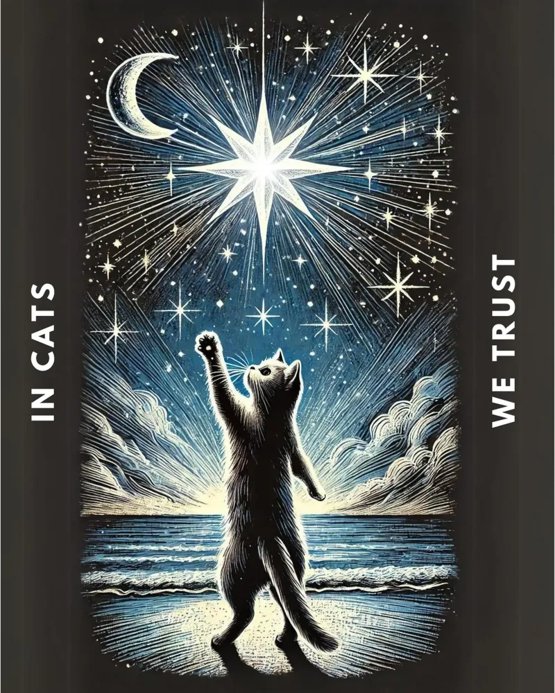 In Cats We Trust poster with plastic frame by Lotta Cat Design