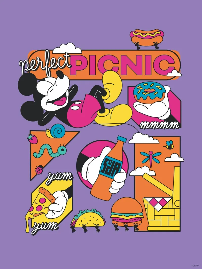 Topolino - Picnic perfetto poster con telaio in legno da Mickey Mouse