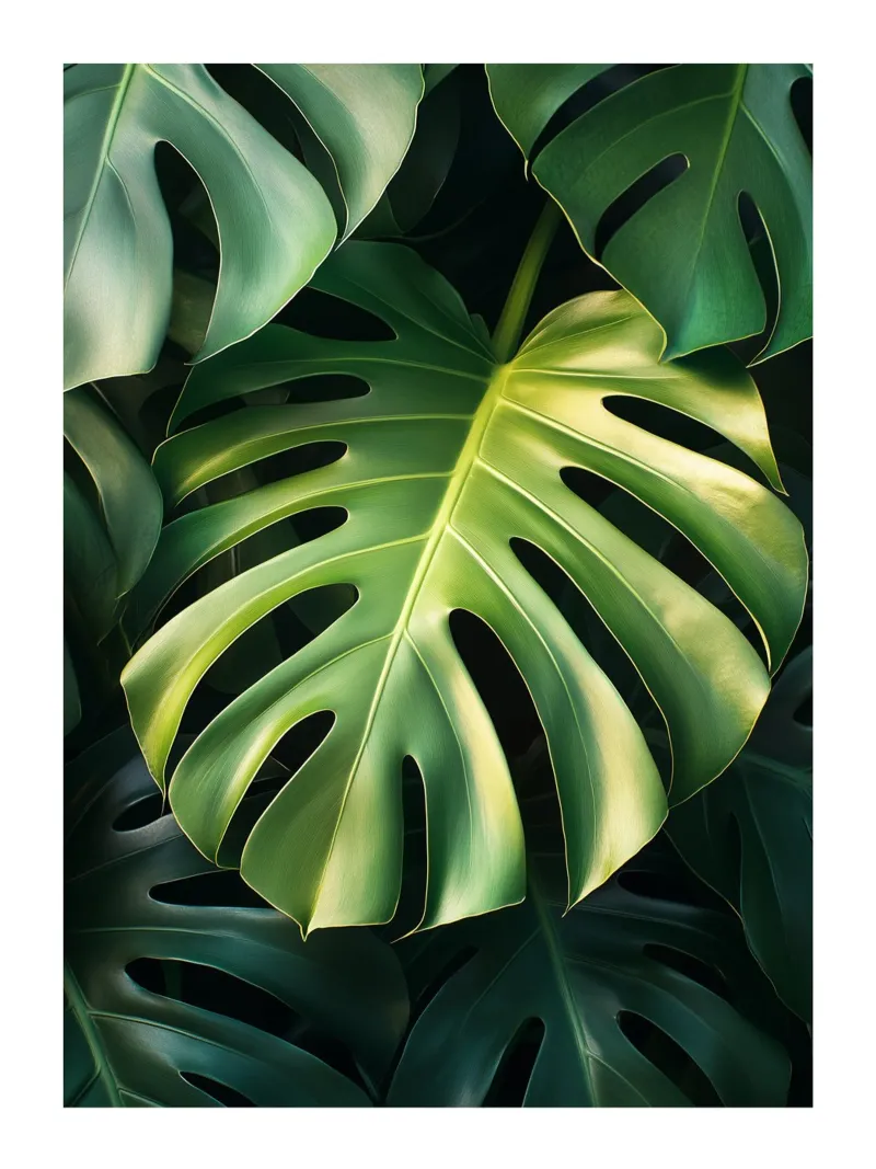 Foglie di Monstera poster con telaio in legno da Flora & Horizon