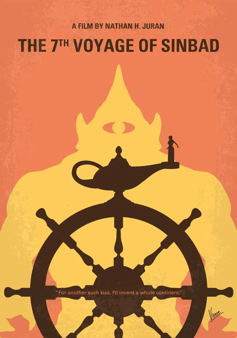 No1364 My The 7th Voyage of Sinbad minimal movie poster canvas met Baklijst van Chungkong