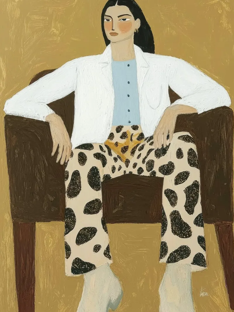 Donna elegante in abito leopardato poster da Peaches Art Prints